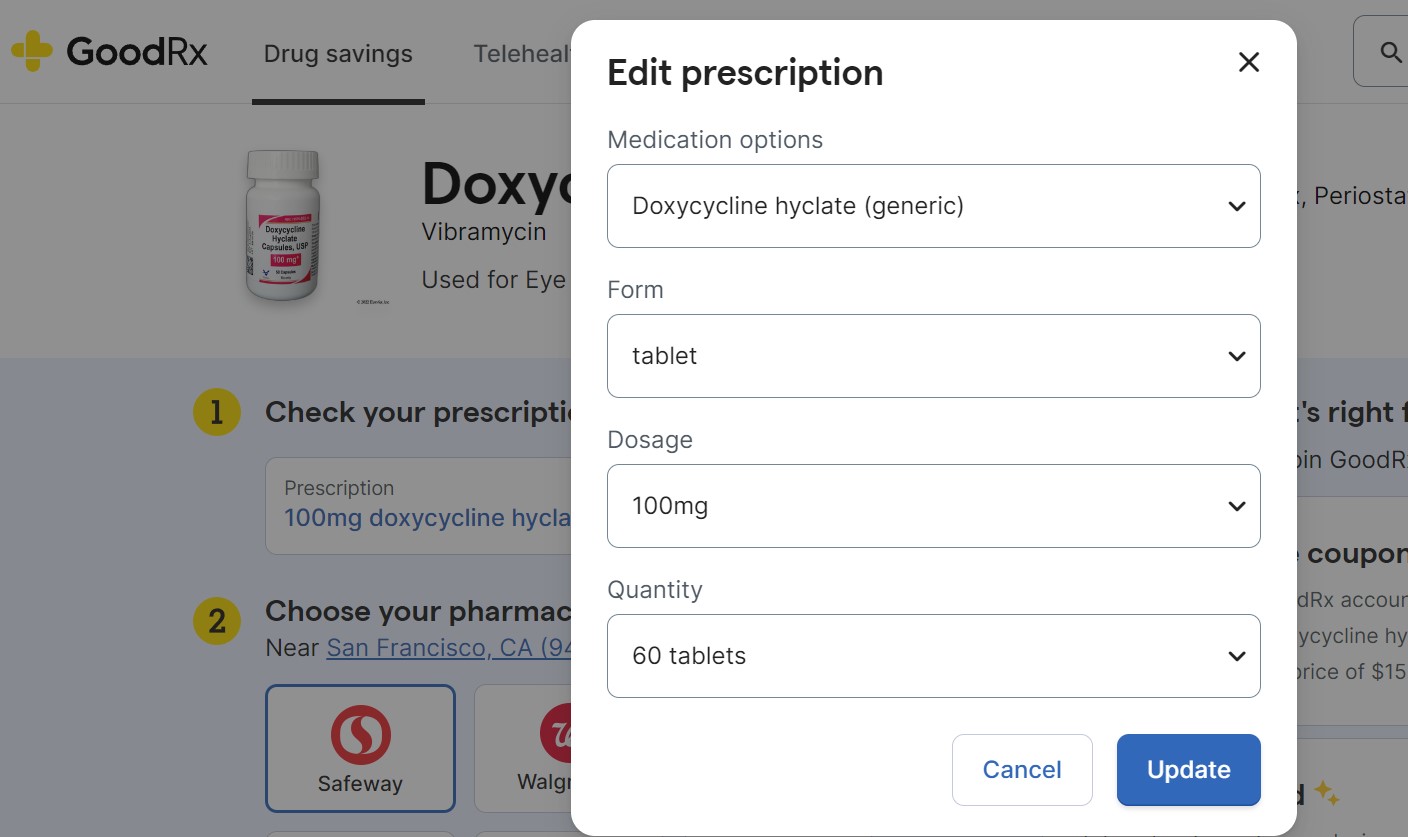GoodRx screenshot - prescription options