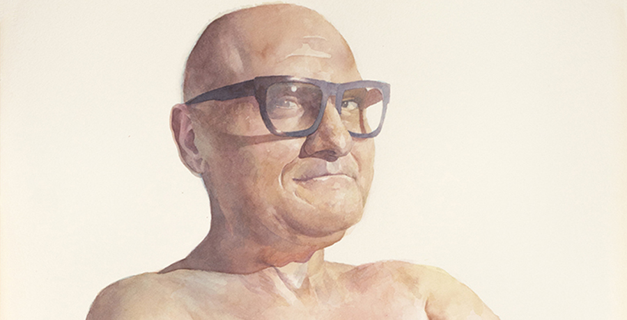Watercolor by Gabriel Garbow titled Man 1, Heavy Glasses