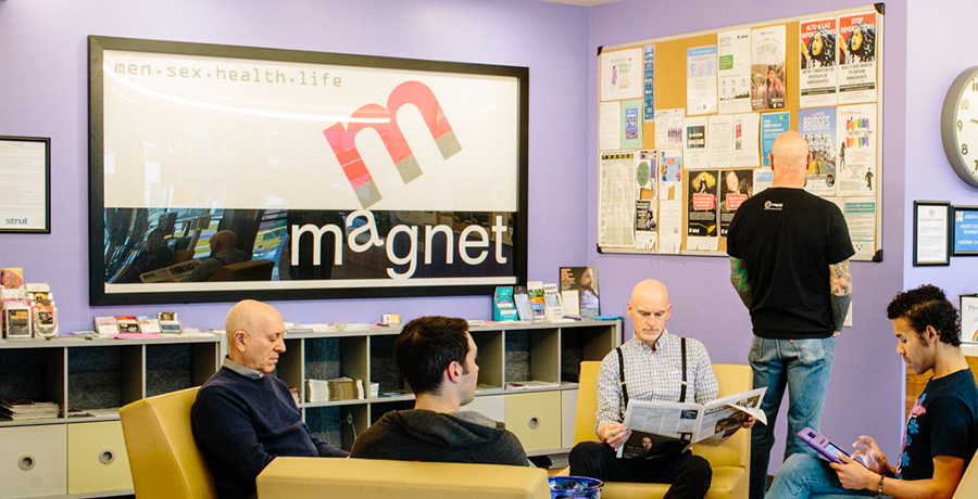 Image of clients in waiting area of Magnet clinic